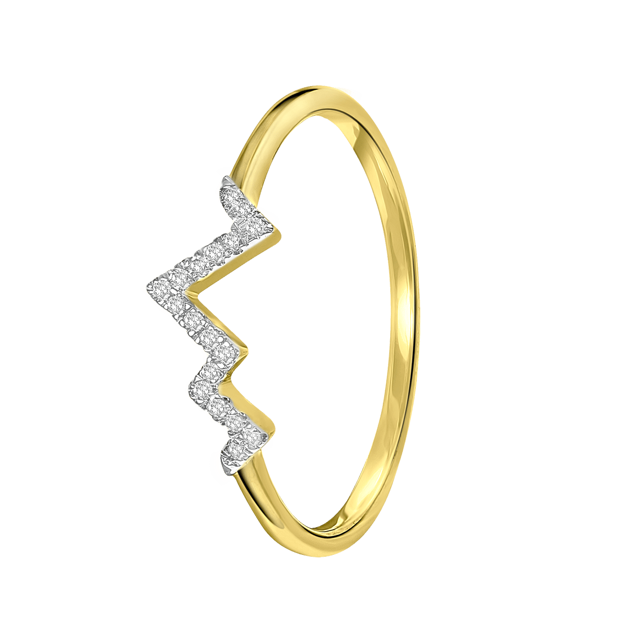 14 karaat geelgouden ring hartslag 18 diamanten 0,04ct