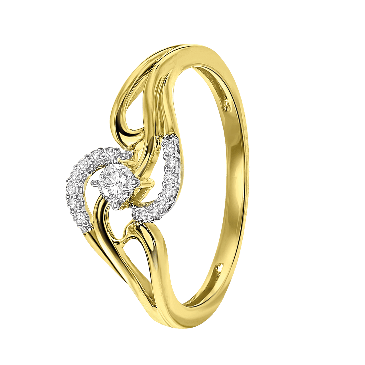 14 Karaat geelgouden ring met 15 diamanten 0,00ct