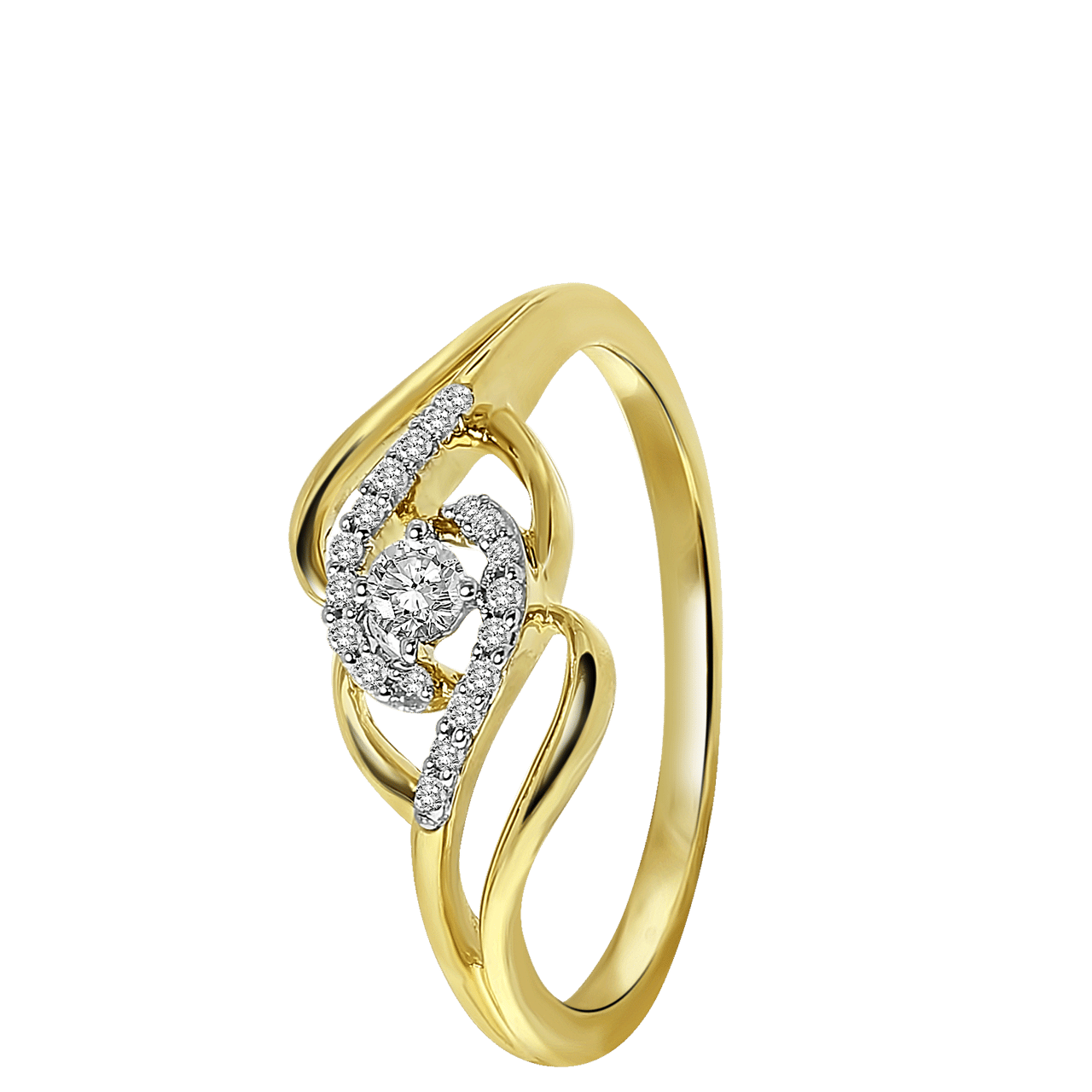 14 Karaat geelgouden ring met 19 diamanten 0,13ct