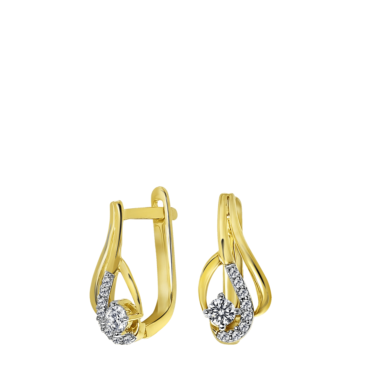 14K geelgouden oorbellen swirl met diamant 0,18ct