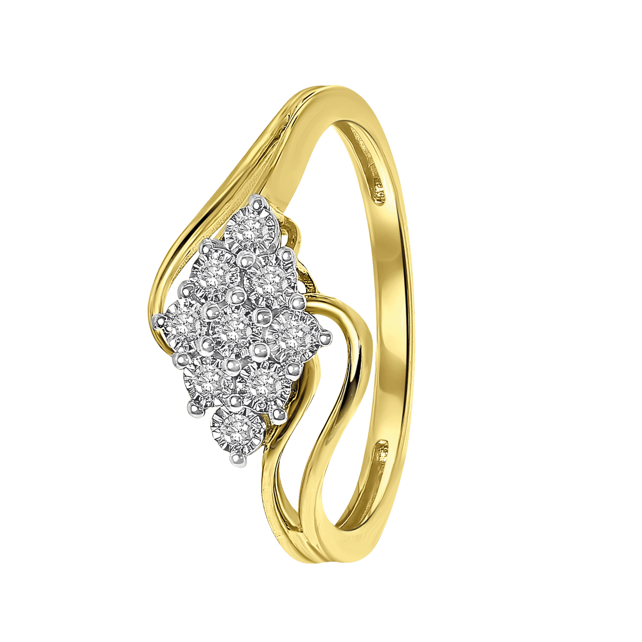 14 karaat geelgouden ring entourage 9 diamanten 0,08ct
