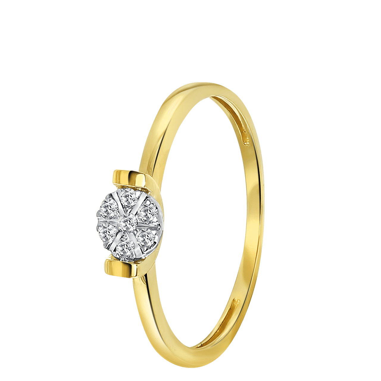 14 karaat geelgouden ring entourage 7 diamanten 0,06ct