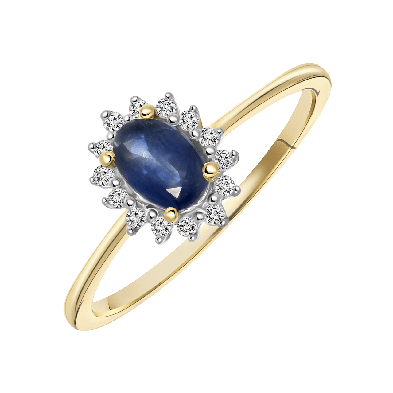 14K geelgouden ring met saffier en diamant 0,08ct