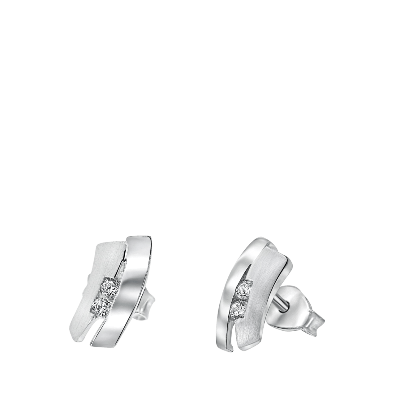 Zilveren oorbellen rhodium mat/glans zirkonia