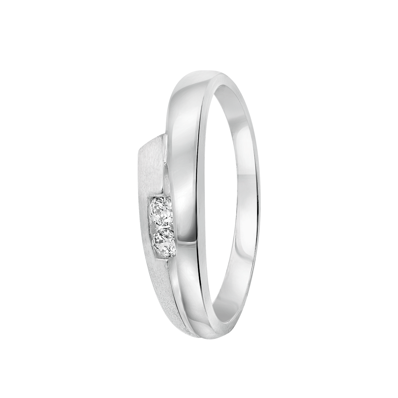 Zilveren ring rhodiumplated mat/glans met zirkonia