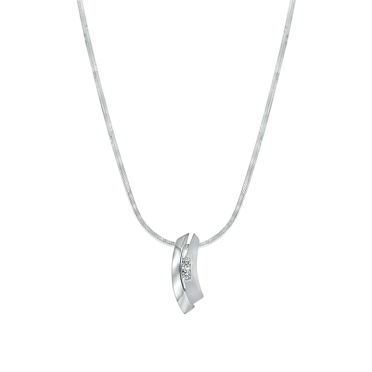 Zilveren ketting rhodiumplated mat/glans zirkonia