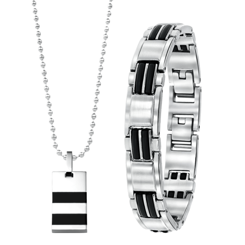 Gerecycled stainless steel set jongens ketting&armband