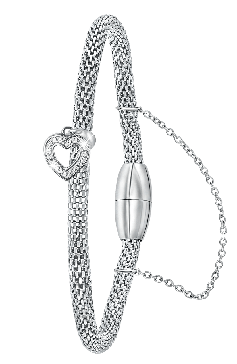 Gerecycled stainless steel armband mesh met hart kristal