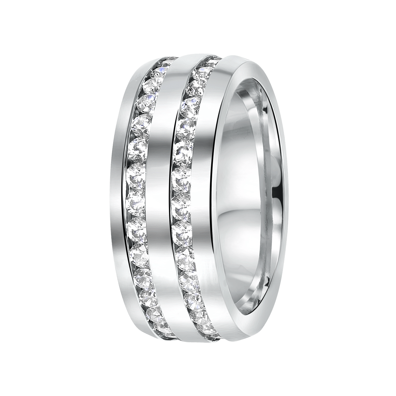 Edelstahl eternity ring 2 Reihen mit Zirkonia