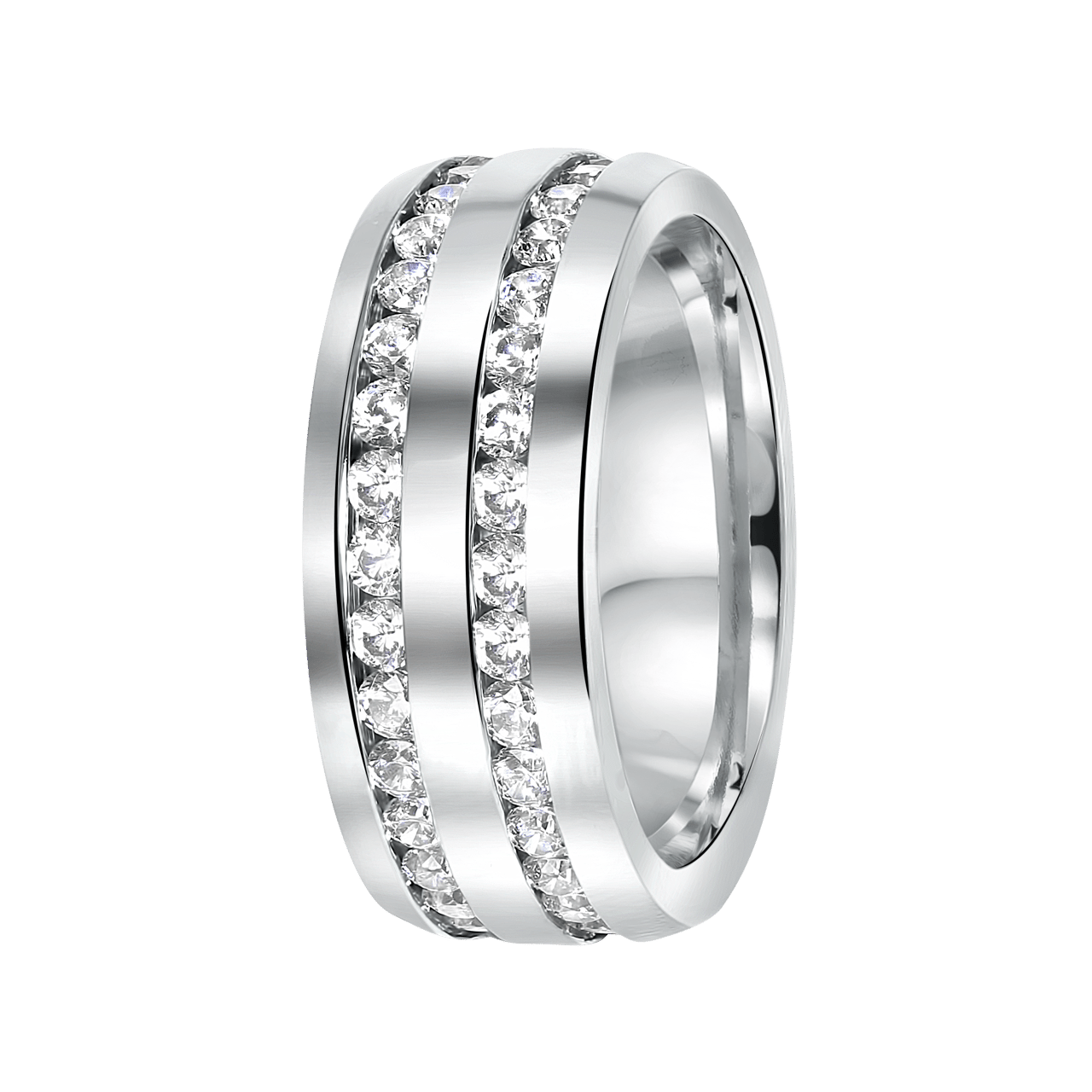Gerecycled stainless steel ring 2rijen met zirkonia