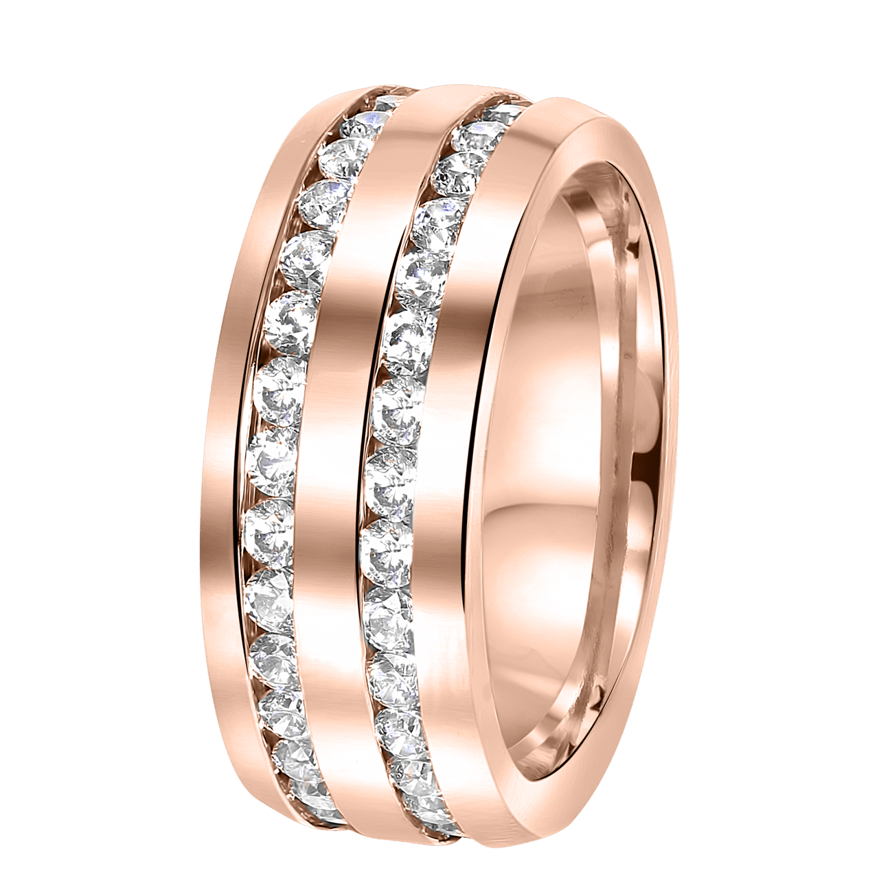 Gerecycleerd stainless steel ring roseplated 2rijen met zirkonia