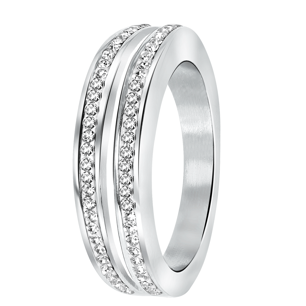 Gerecycleerd stainless steel ring opengewerkt met kristal