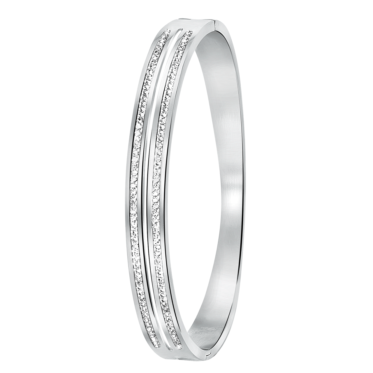 Gerecycleerd stainless steel armband bangle opengewerkt met kristal