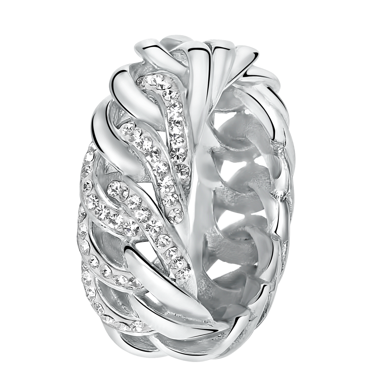 Stainless steel ring gourmet schakel met kristal