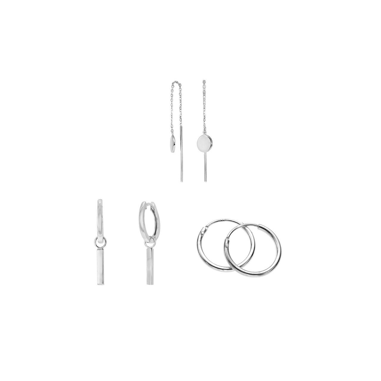 Zilveren set rhodiumplated oorbellen