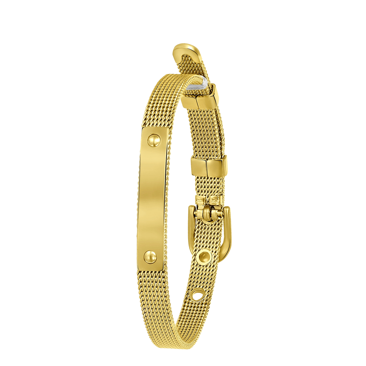 Stalen goldplated fantasiearmband met graveerplaat voor dames