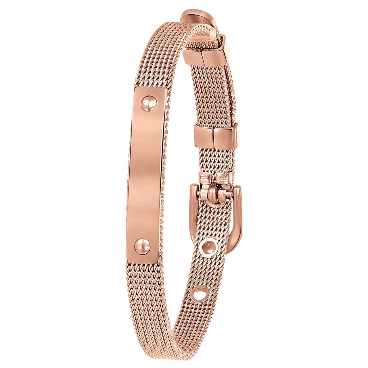 Stainless steel roséplated fantasiearmband met graveerplaat voor dames