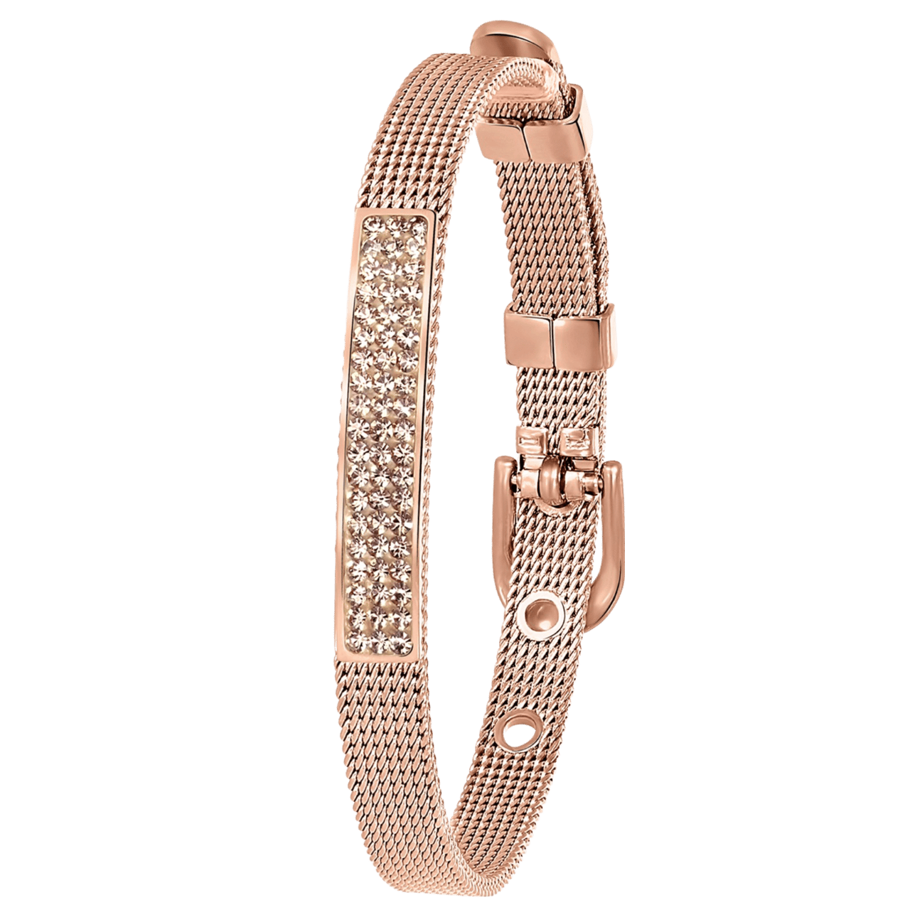 Gerecycleerd stalen armband roseplated mesh riem met kristal