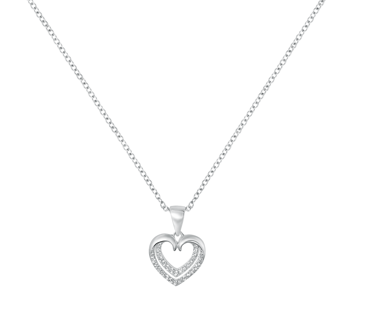 Zilveren ketting&hanger dubbel hart met zirkonia
