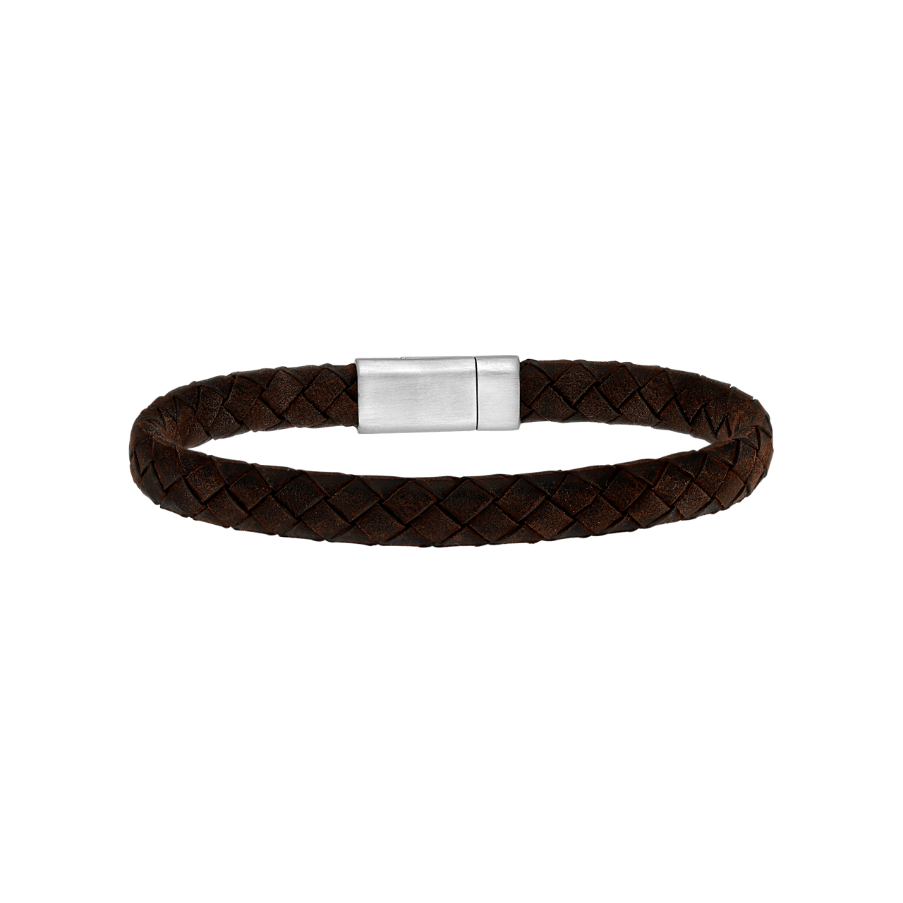 Herrenarmband, Edelstahl, geflochtenes Leder, dunkelbraun