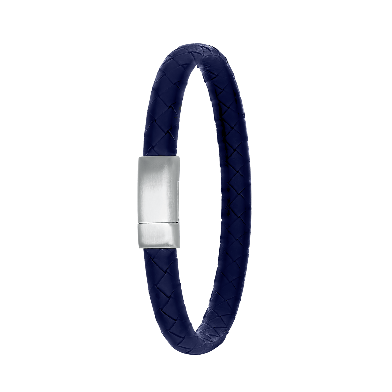 Herrenarmband aus Edelstahl mit geflochtenem, dunkelblauem Leder