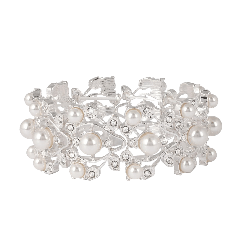 Zilverkleurige byoux armband met imitatieparels
