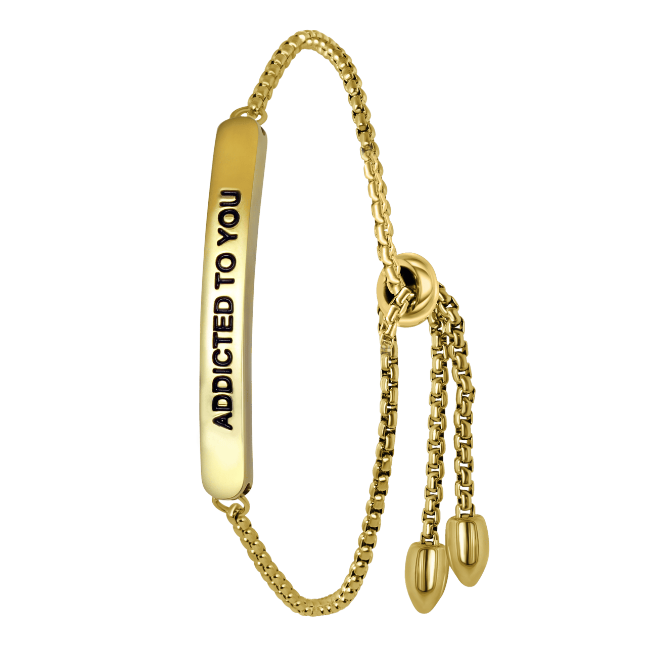 Gerecycleerd stainless steel plaatarmband goldplated addicted to you