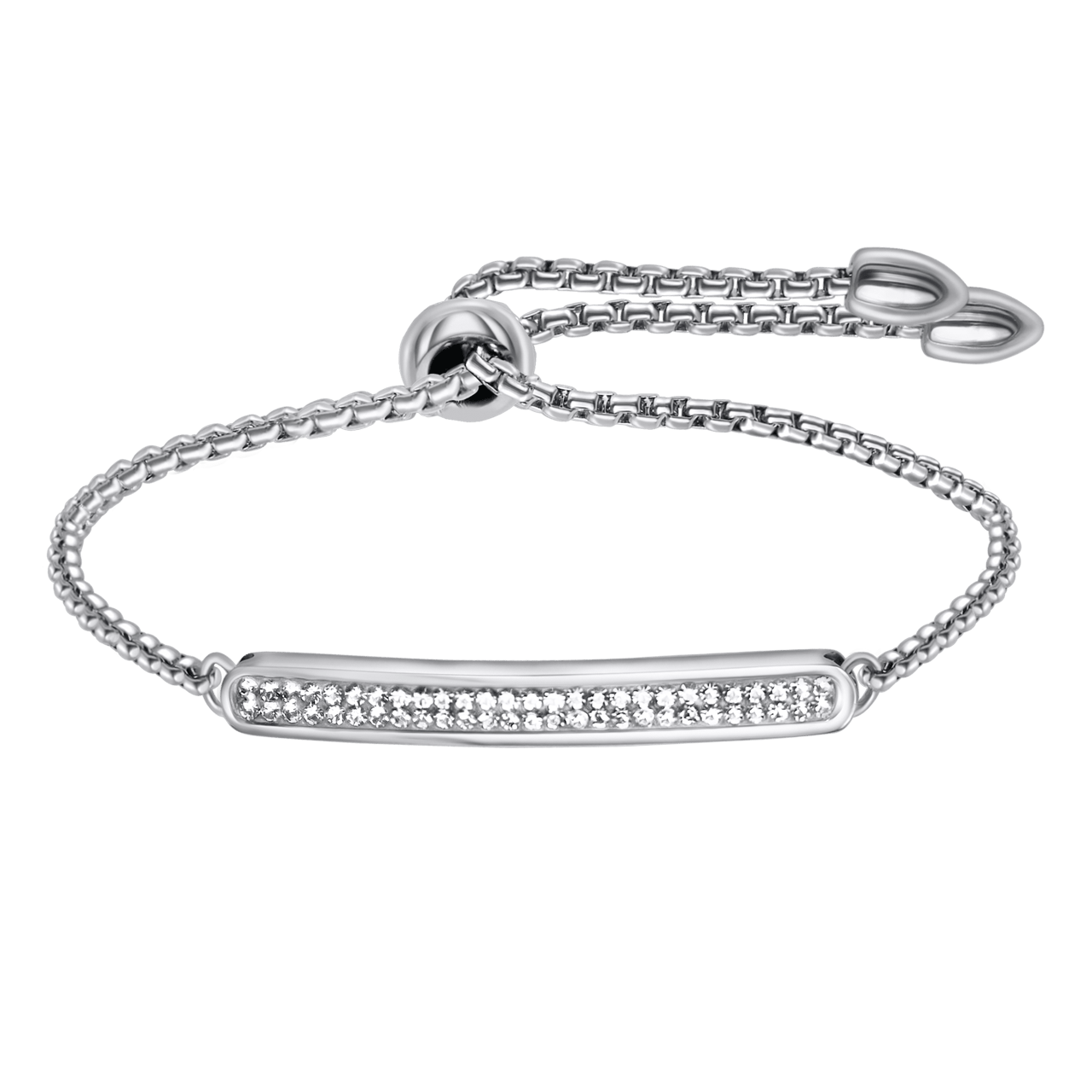 Plattenarmband, Edelstahl, weißer Kristall