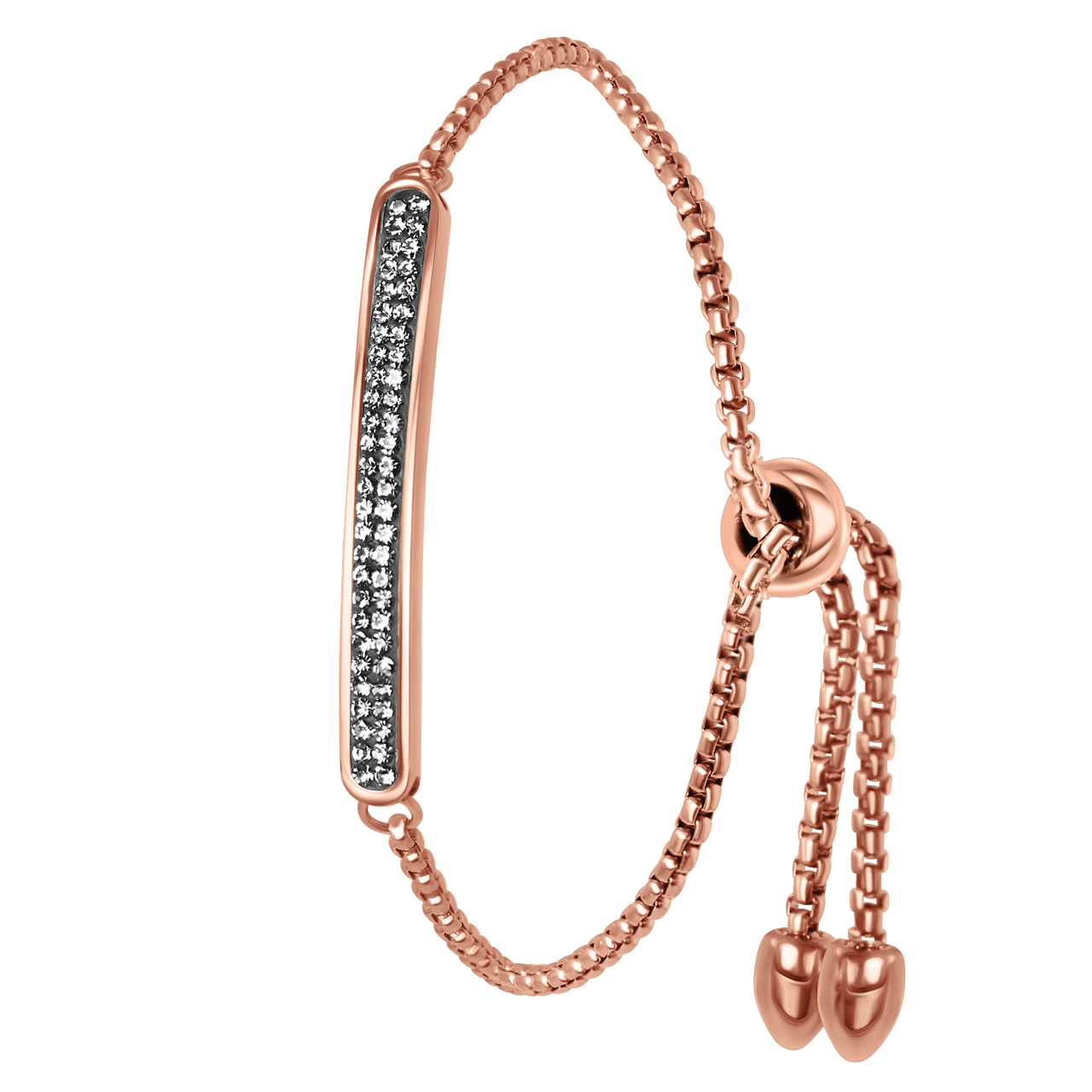 Stainless steel roséplated plaatarmband met zwart kristal voor dames