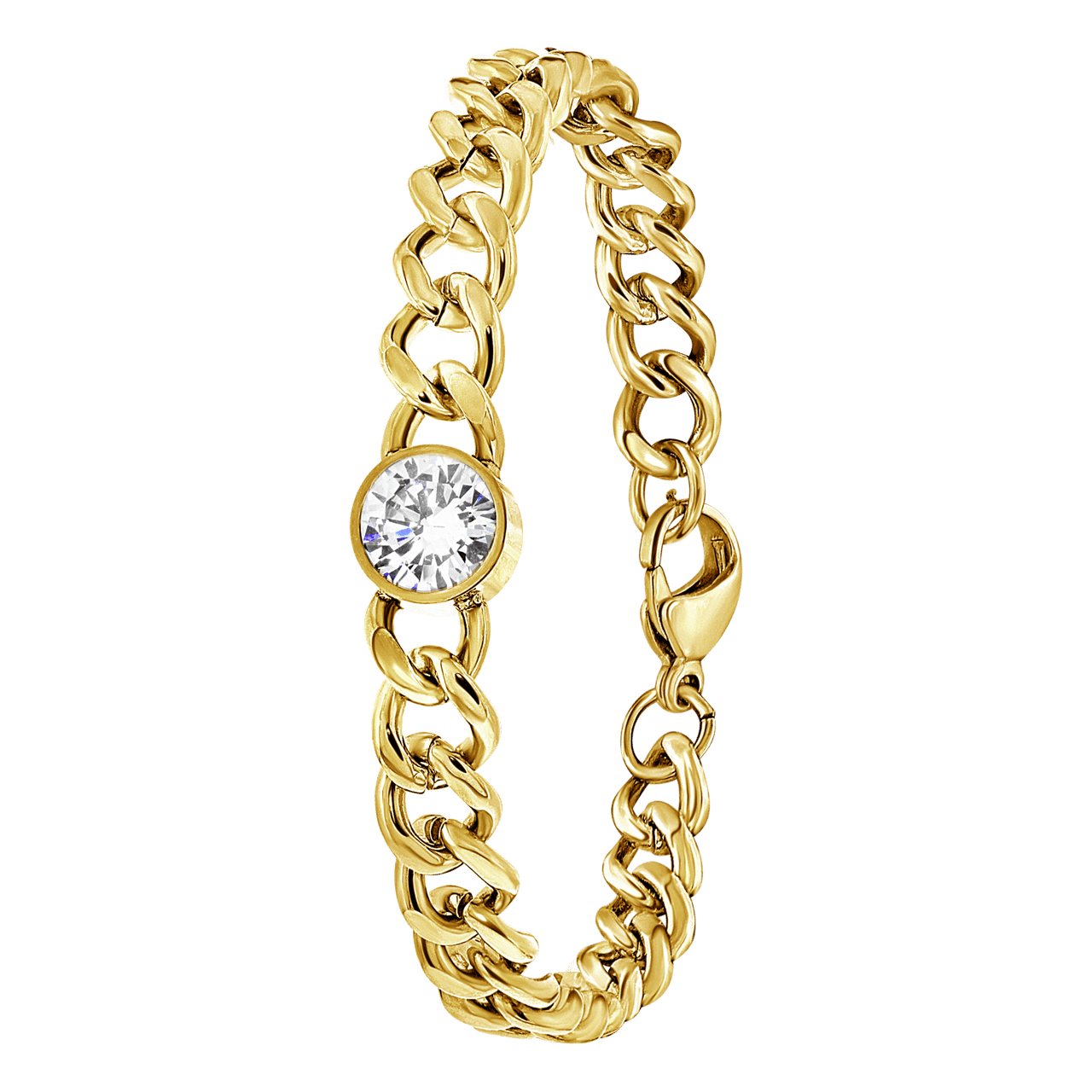 Gerecycled stalen armband goldplated met wit zirkonia
