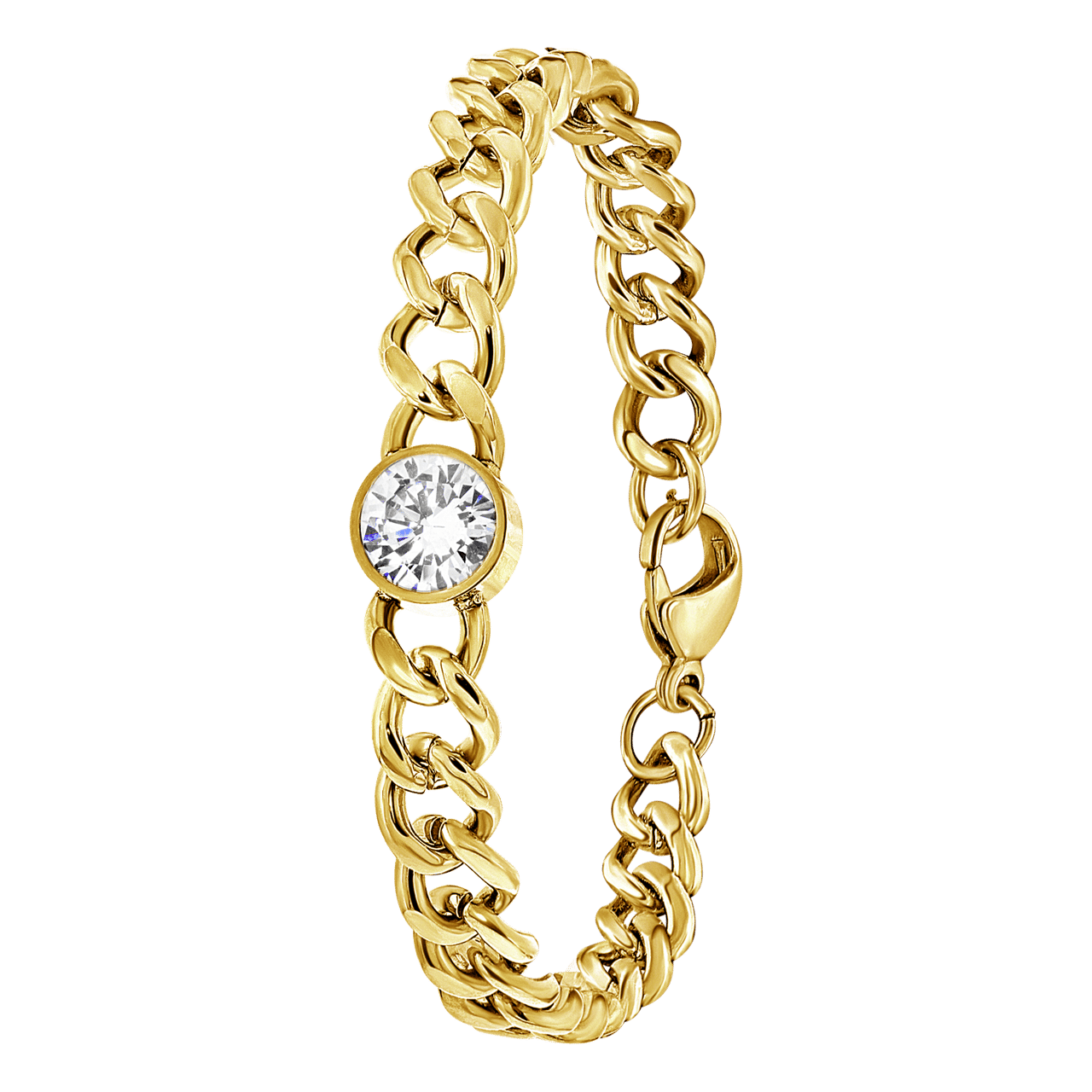 Gerecycleerd stainless steel armband goldplated met wit zirkonia