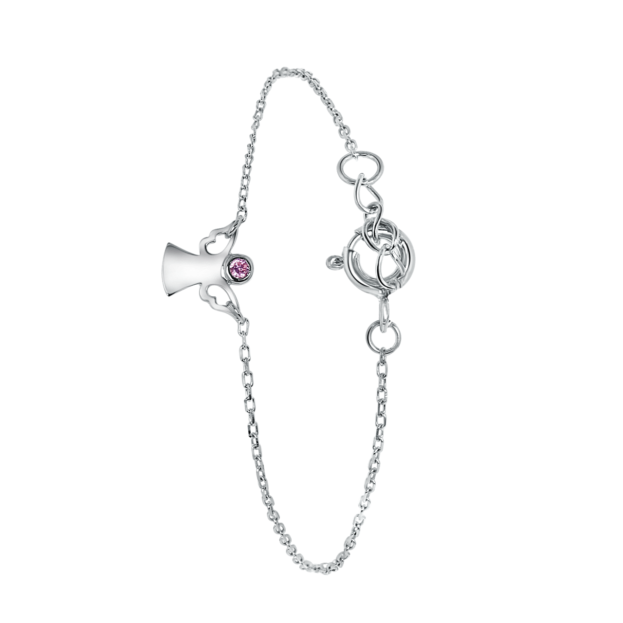 Silbernes Kinderarmband Engel mit rosafarbenem Zirkonia