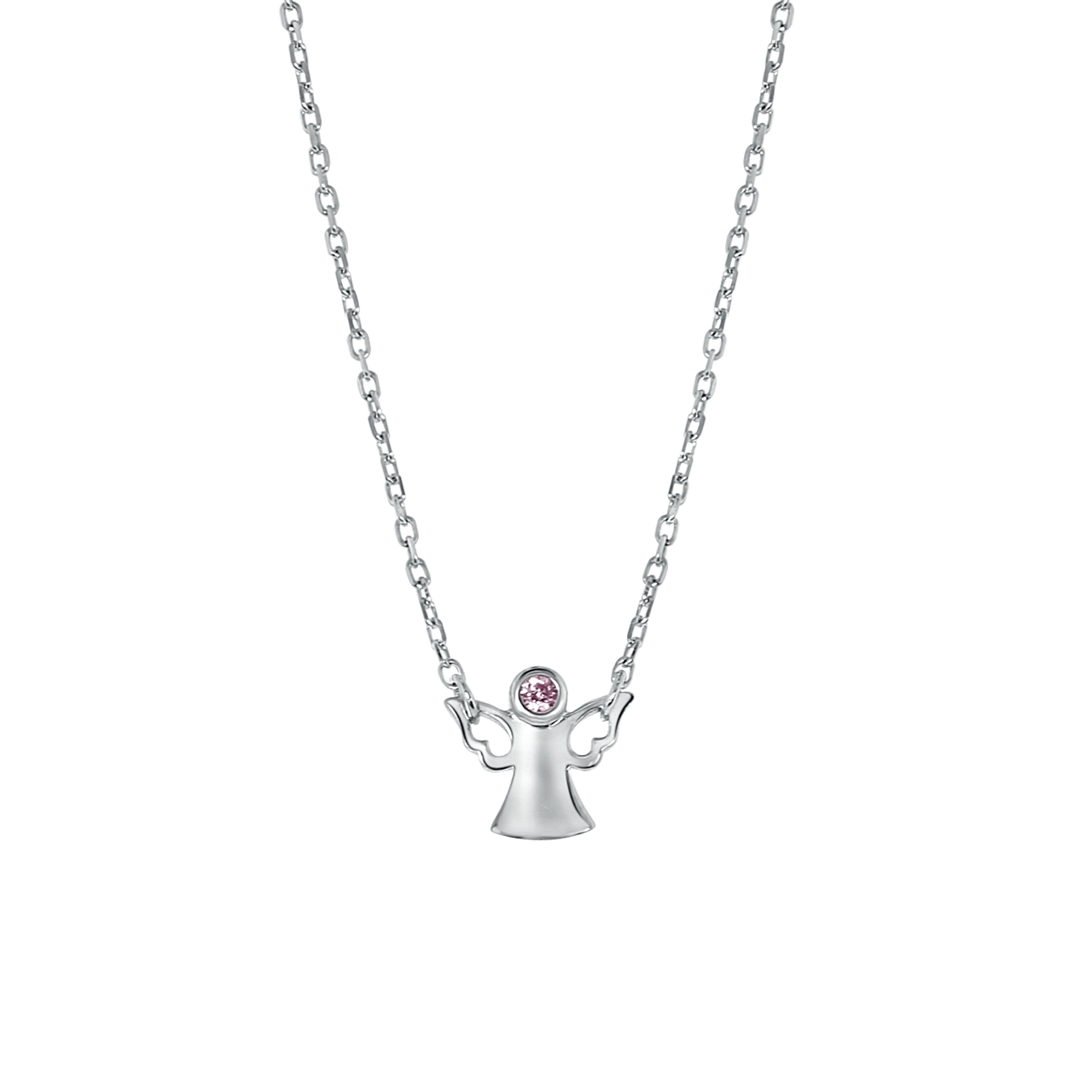 Zilveren kinderketting engel met roze zirkonia