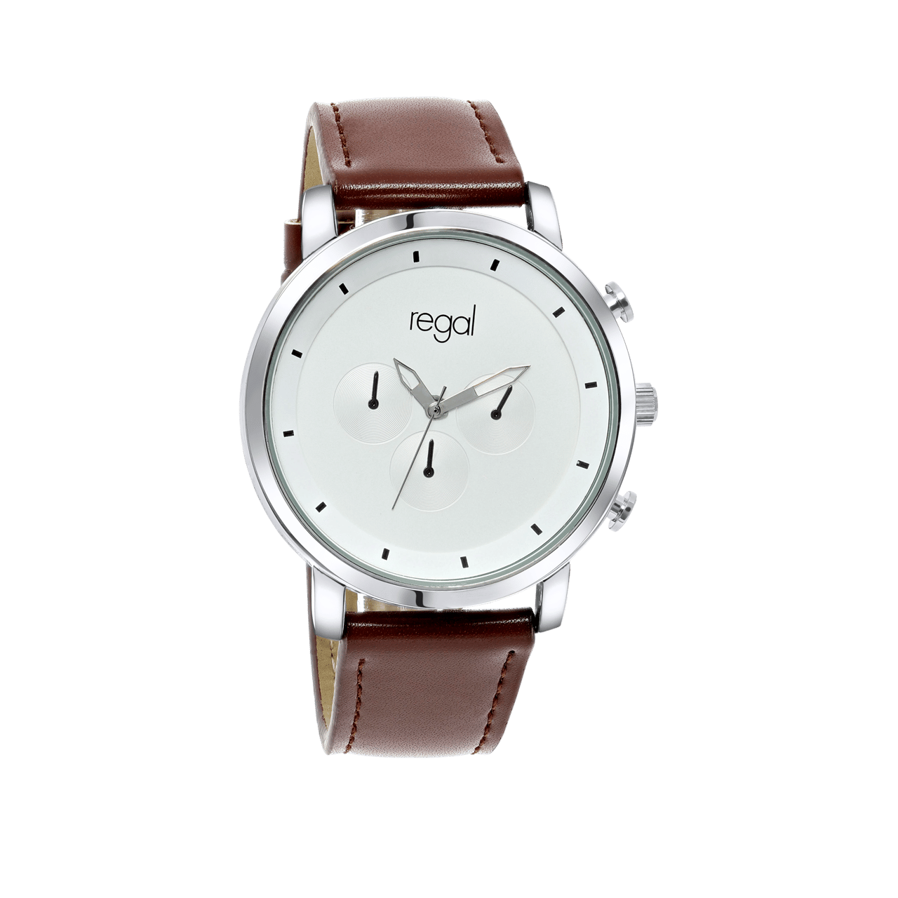 Regal horloge met een bruine pu leren band