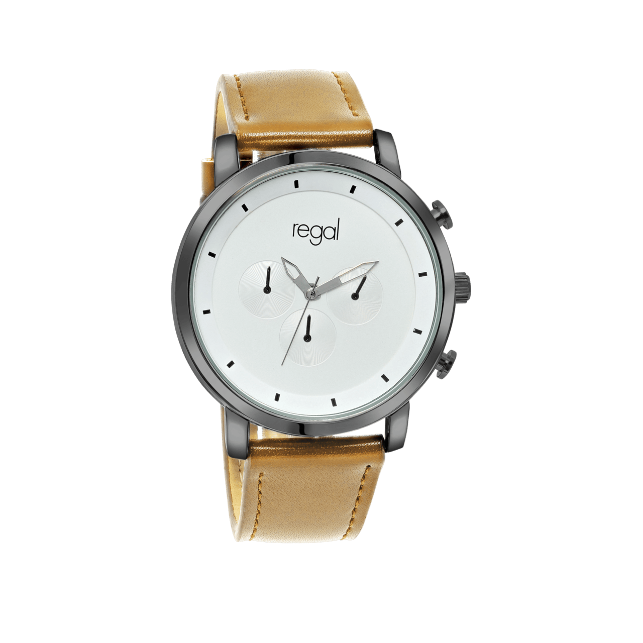 Regal horloge met een bruine pu leren band