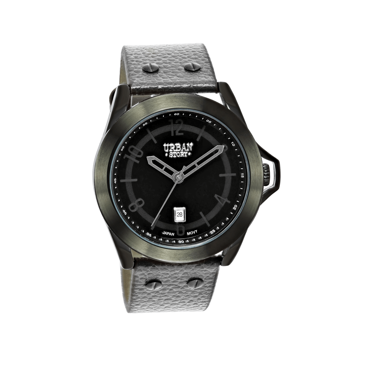 Urban Story Armbanduhr mit einem grauen Lederband