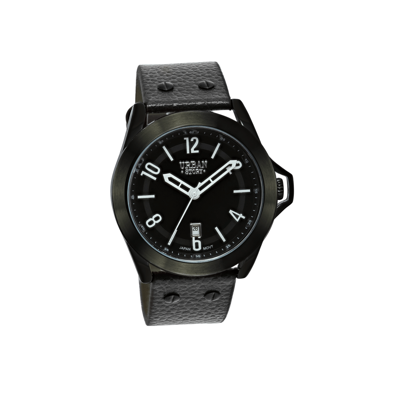 Urban Story Armbanduhr mit einem schwarzen Lederband