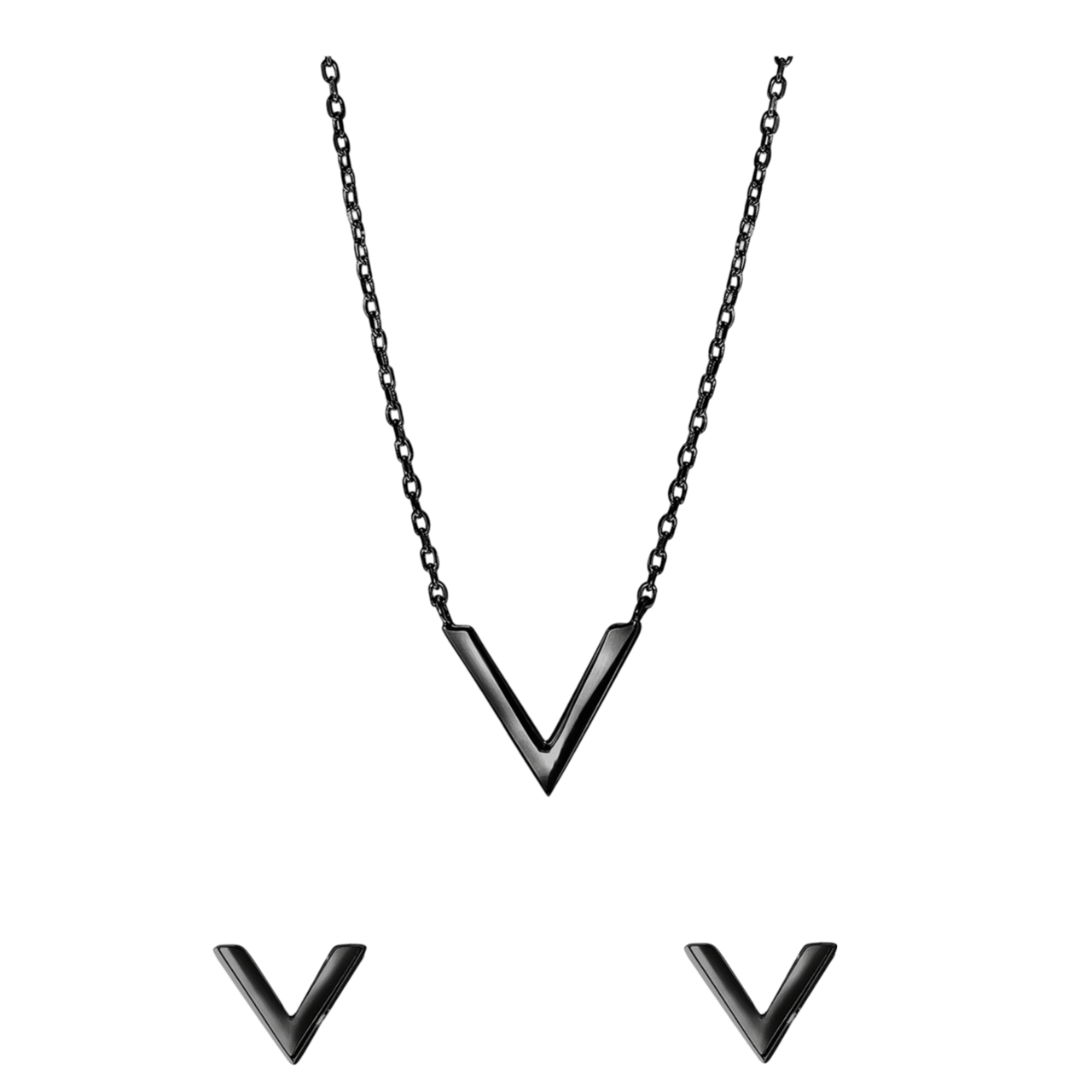 Silbernes Set schwarz beschichtetes V