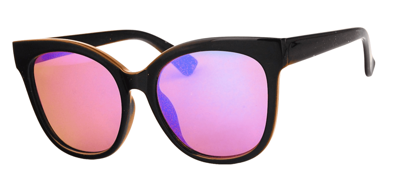 Schwarze Montini-Sonnenbrille mit rosa Gläsern