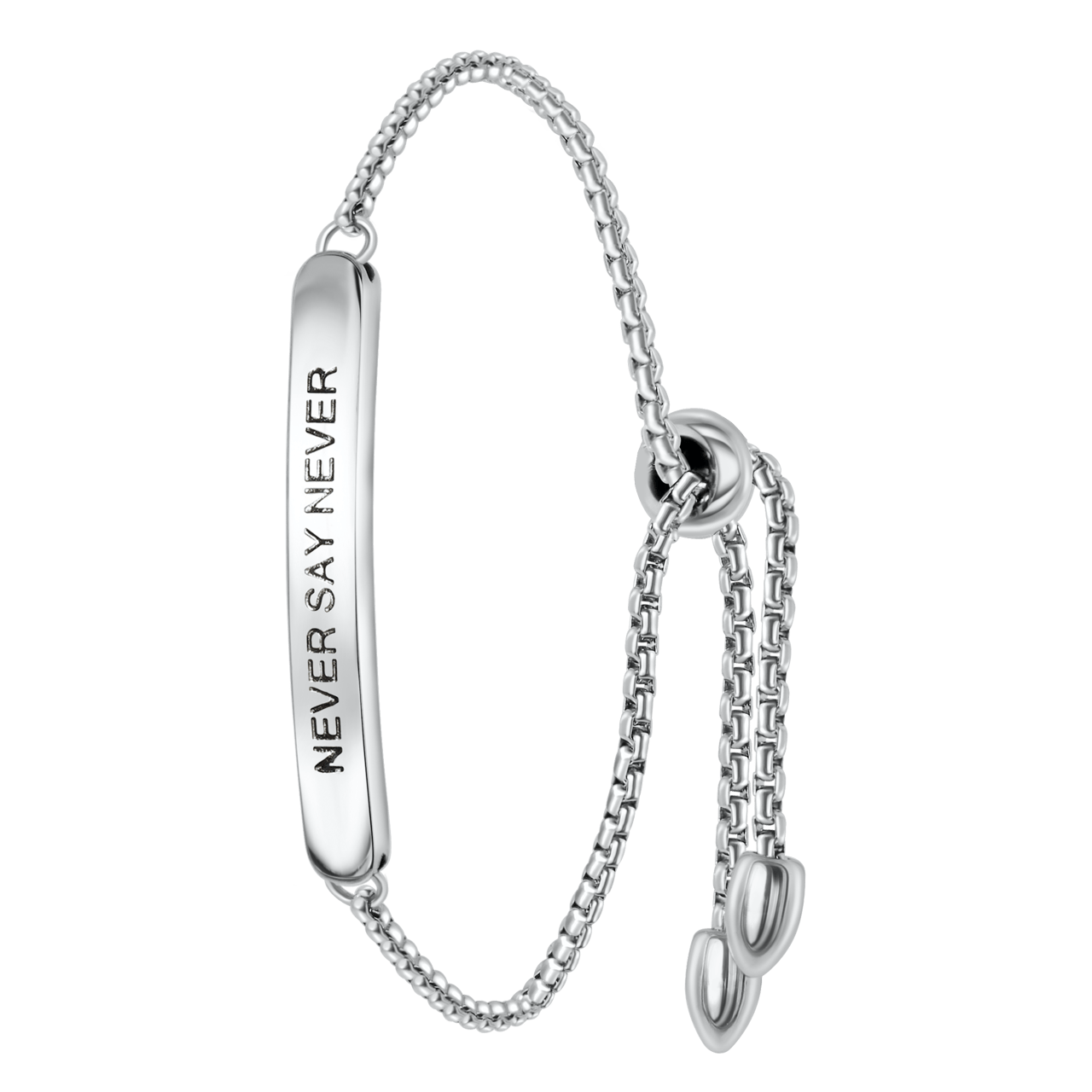Gerecycleerd stainless steel plaatarmband never say never