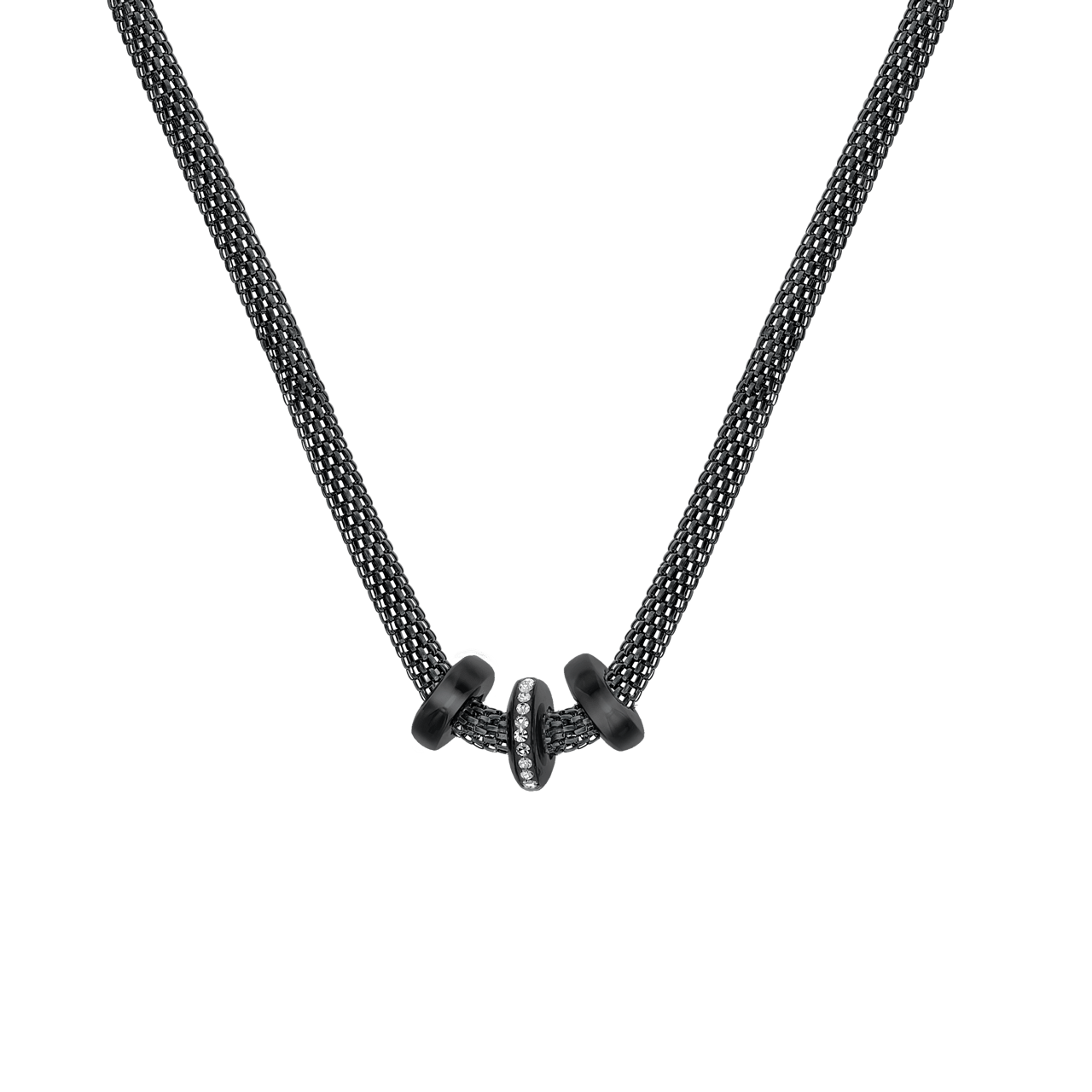 Gerecycled stalen ketting mesh blackplated met kristal