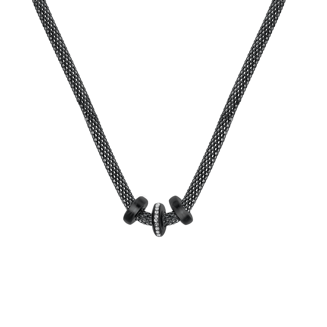 Gerecycleerd stainless steel ketting mesh blackplated met kristal