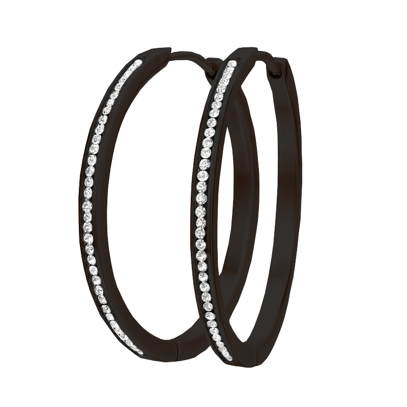 Gerecycled stalen oorbellen blackplated met kristal