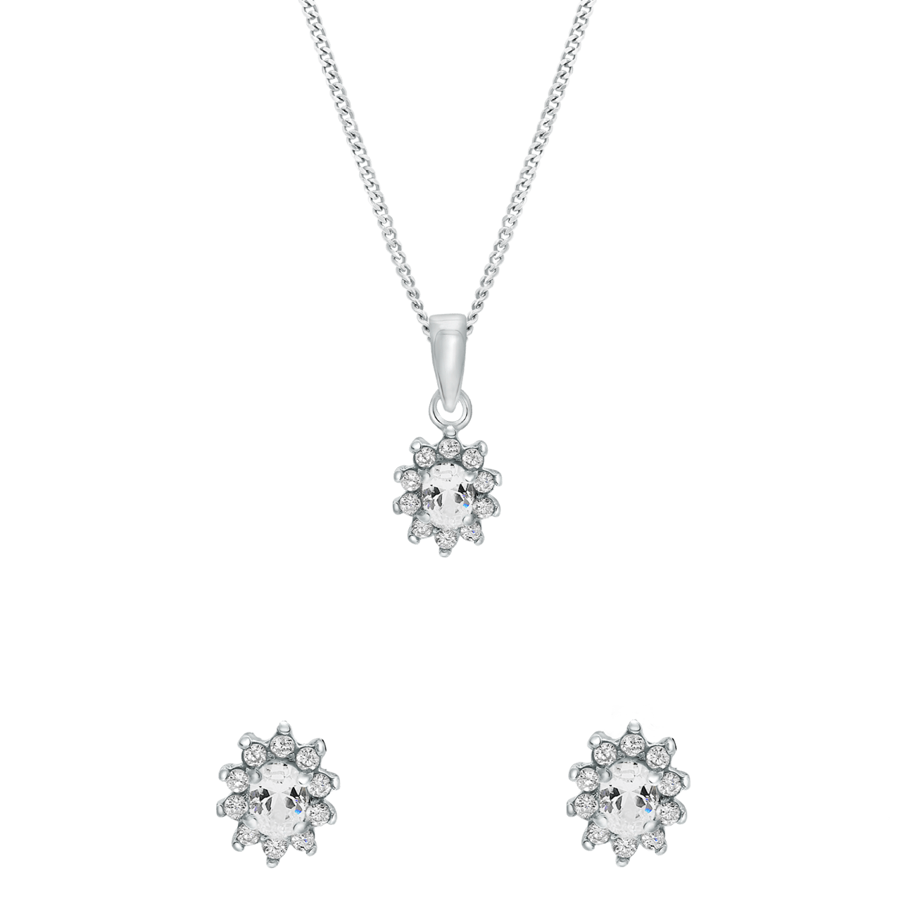Zilveren set met witte zirkonia