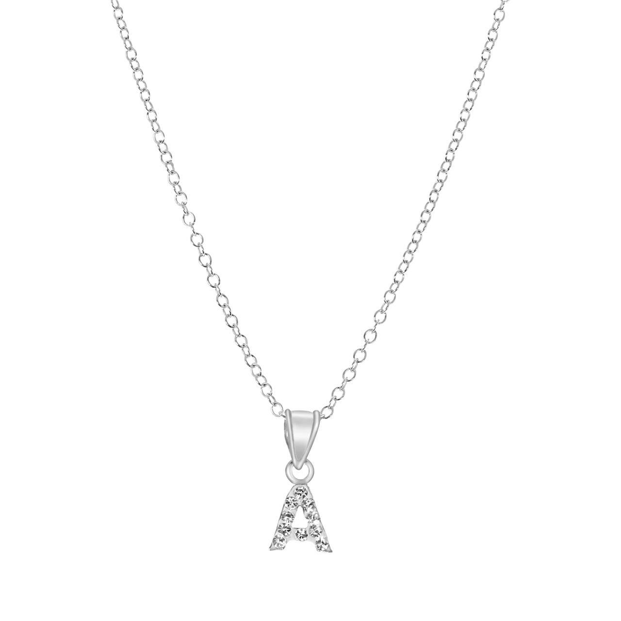 Zilveren kinderketting initialen met wit kristal