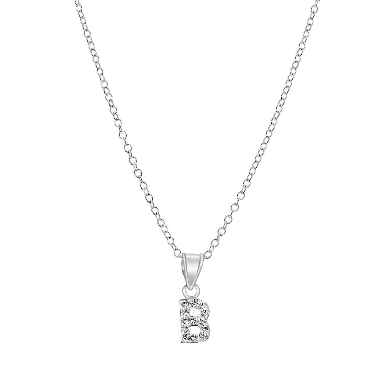 Zilveren kinderketting initialen met wit kristal