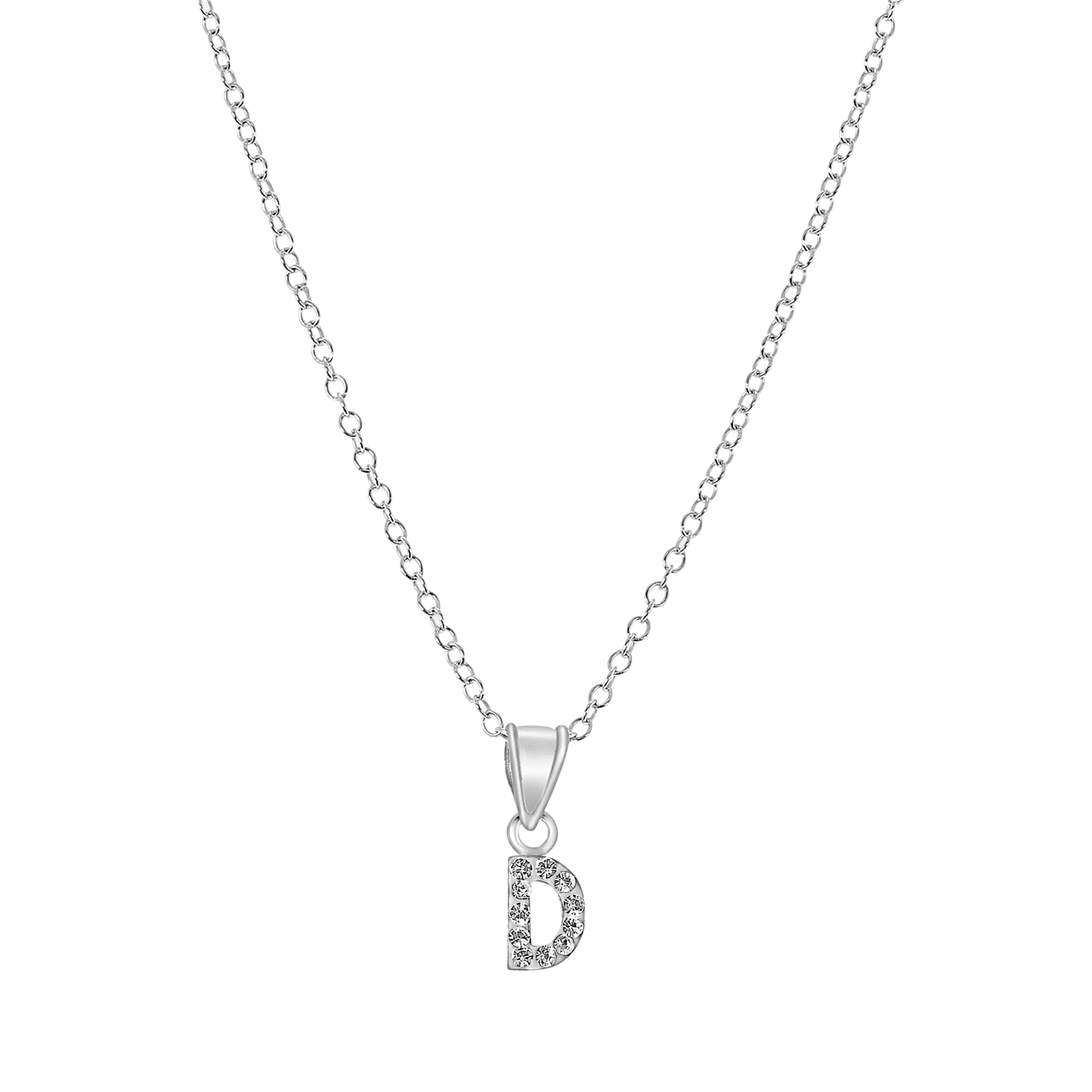 Zilveren kinderketting initialen met wit kristal