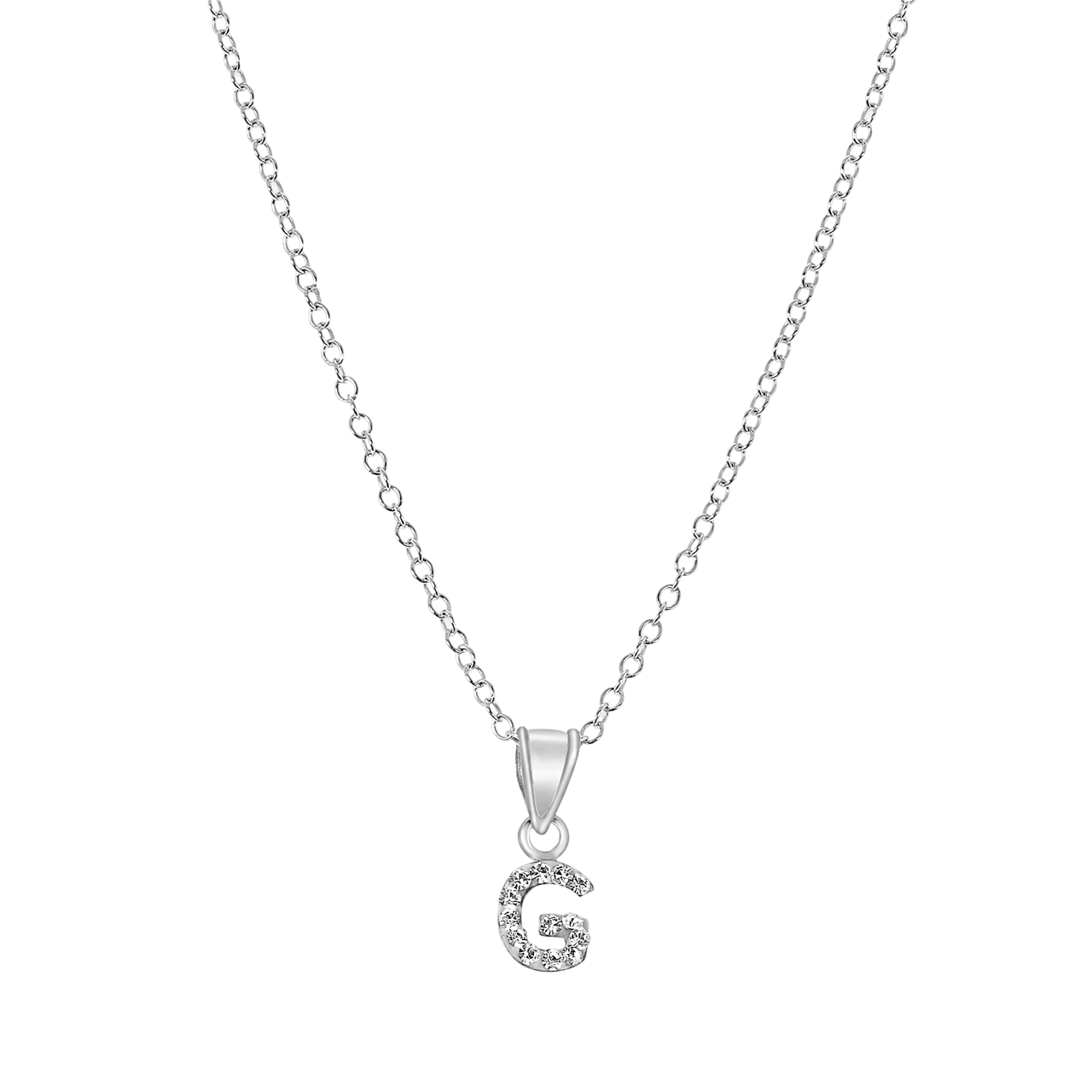 Zilveren kinderketting initialen met wit kristal