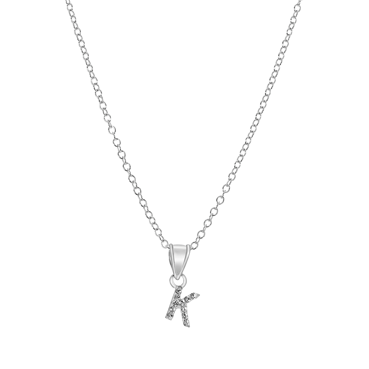 Zilveren kinderketting initialen met wit kristal