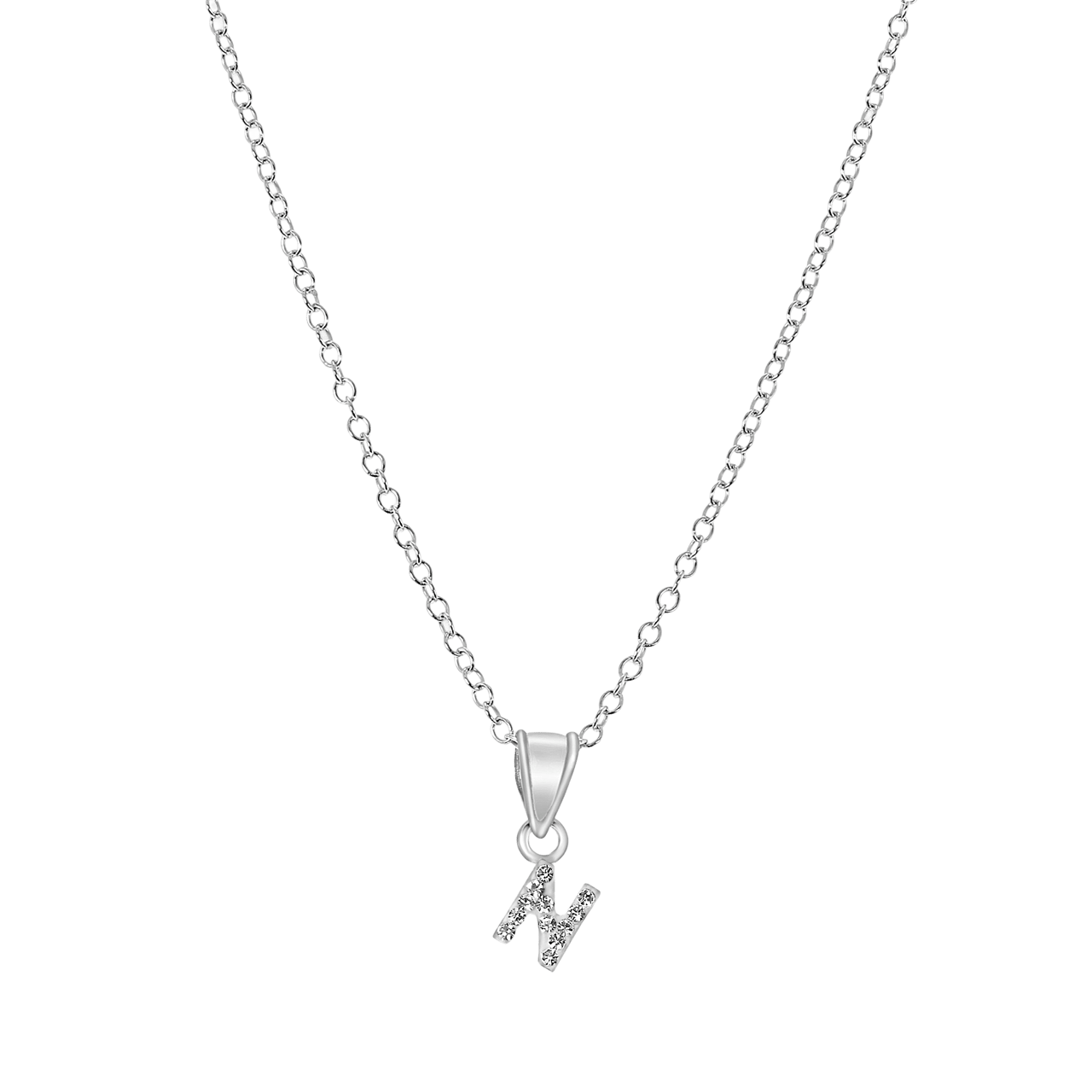 Zilveren kinderketting initialen met wit kristal
